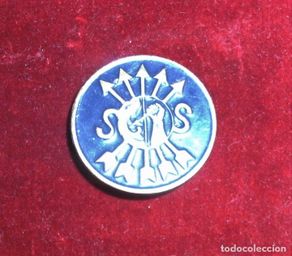 Military Antiques: EMBLEMA AUXILIOS SOCIAL, SERVICIO SOCIAL, AZUL, ´CONTRA EL DRAGÓN DEL HAMBRE´